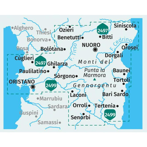 KOMPASS Wanderkarten-Set 2498 Sardinien Mitte / Sardegna Centrale (4 Karten) 1:50.000