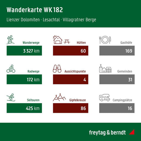 freytag & berndt Wanderkarte WK 182 Lienzer Dolomiten, Lesachtal - Villgratner Berge 1:50.000