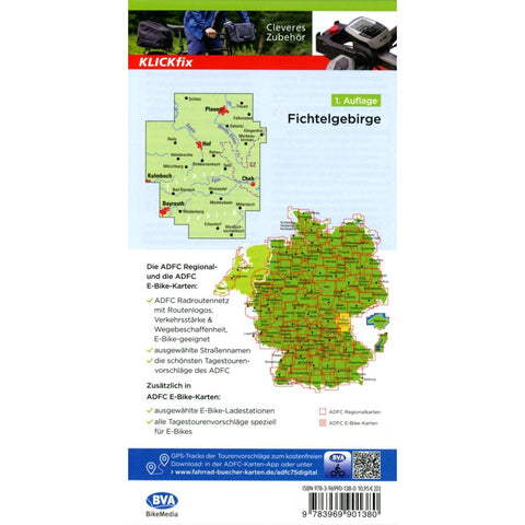 ADFC-Regionalkarte Traumhafte E-Bike-Touren im Fichtelgebirge, 1:75.000, mit Tagestourenvorschlägen, reiß- und wetterfest, GPS-Tracks Download