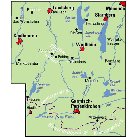 ADFC-Regionalkarte Bayerische Seen, 1:75.000, reiß- und wetterfest, mit kostenlosem GPS-Download der Touren via BVA-website oder Karten-App