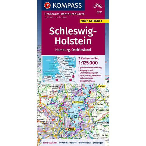 KOMPASS Großraum-Radtourenkarte 3701 Schleswig-Holstein, Hamburg, Ostfriesland 1:125.000