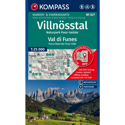 KOMPASS Wanderkarte 627 Villnösstal / Val di Funes, Naturpark Puez-Geisler / Parco Naturale Puez-Odle 1:25.000