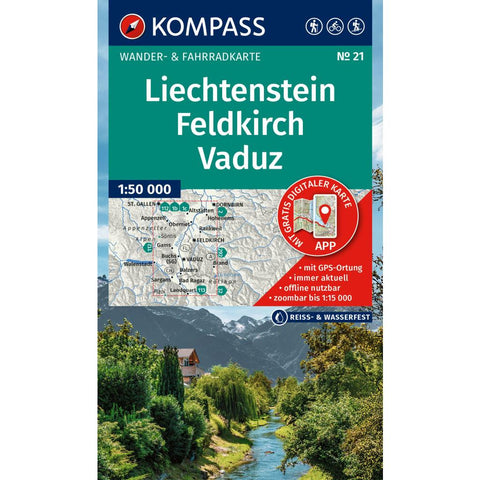 KOMPASS Wanderkarte 21 Liechtenstein, Feldkirch, Vaduz 1:50.000