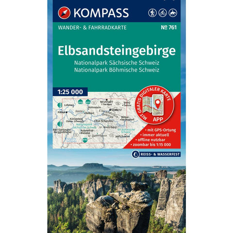 KOMPASS Wanderkarte 761 Elbsandsteingebirge, Nationalpark Sächsische Schweiz, Nationalpark Böhmische Schweiz 1:25.000