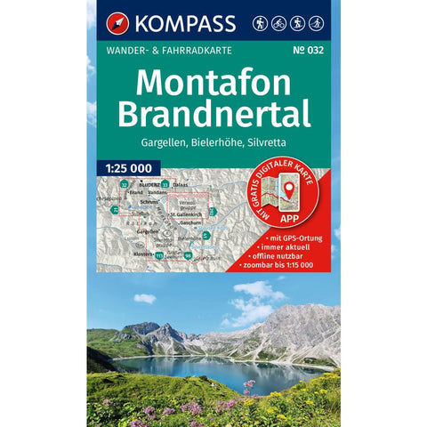 KOMPASS Wanderkarte 032 Montafon, Brandnertal, Gargellen, Bielerhöhe, Silvretta 1:25.000
