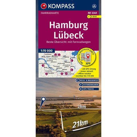 KOMPASS Fahrradkarte 3341 Hamburg, Lübeck 1:70.000