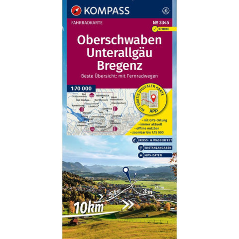 KOMPASS Fahrradkarte 3345 Oberschwaben, Unterallgäu, Bregenz 1:70.000