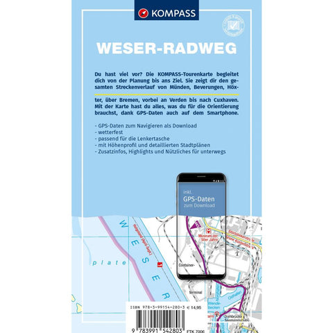 KOMPASS Fahrrad-Tourenkarte Weser-Radweg 1:50.000