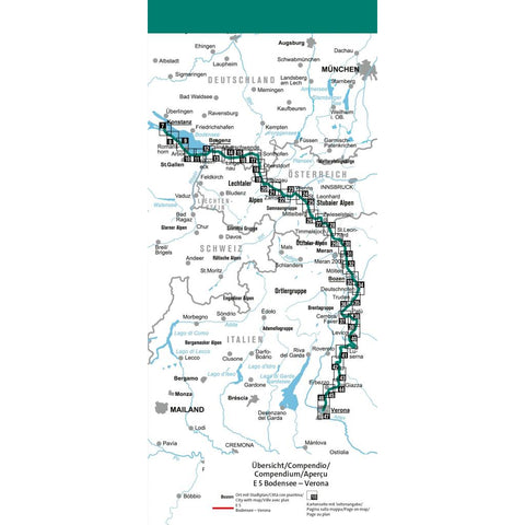 KOMPASS Wander-Tourenkarte Europäischer Fernwanderweg E5 Alpenüberquerung vom Bodensee bis Verona 1:50.000