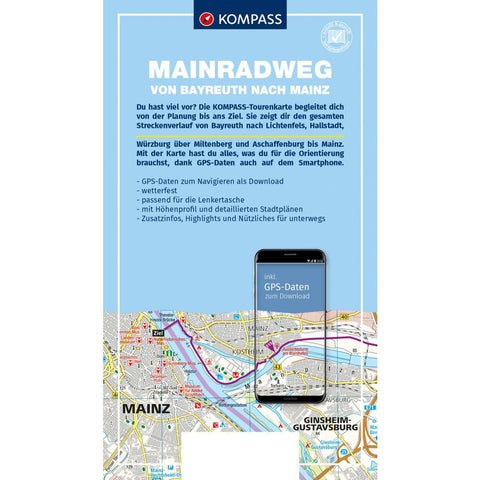 KOMPASS Fahrrad-Tourenkarte Main-Radweg, Von Bayreuth nach Mainz 1:50.000