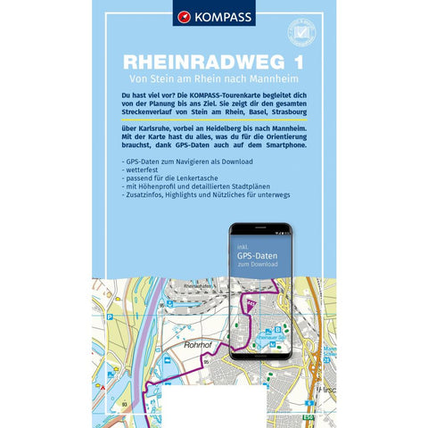 KOMPASS Fahrrad-Tourenkarte Rheinradweg 1 1:50.000