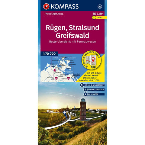 KOMPASS Fahrradkarte 3319 Rügen, Stralsund, Greifswald 1:70.000