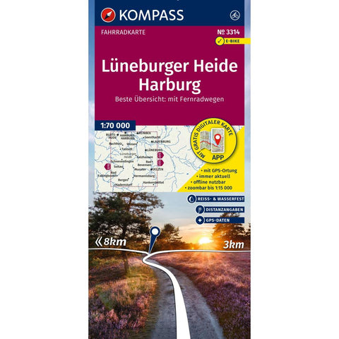 KOMPASS Fahrradkarte 3314 Lüneburger Heide, Harburg 1:70.000