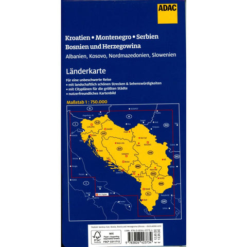 ADAC Länderkarte Kroatien, Montenegro, Serbien, Bosnien und Herzegowina 1:750.000