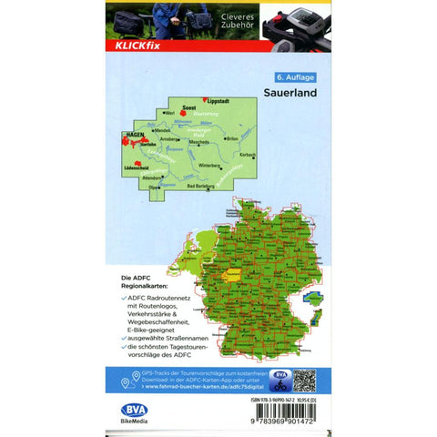 ADFC-Regionalkarte Sauerland mit Tagestouren-Vorschlägen, 1:75.000, reiß- und wetterfest, GPS-Tracks Download