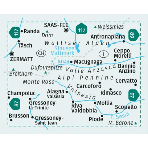 KOMPASS Wanderkarte 88 Monte Rosa, Valle Anzasca, Valsesia 1:50.000
