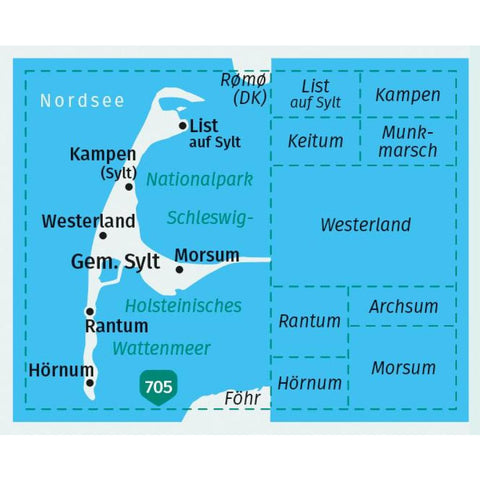 KOMPASS Wanderkarte 701 Sylt mit Ortsplänen 1:40.000