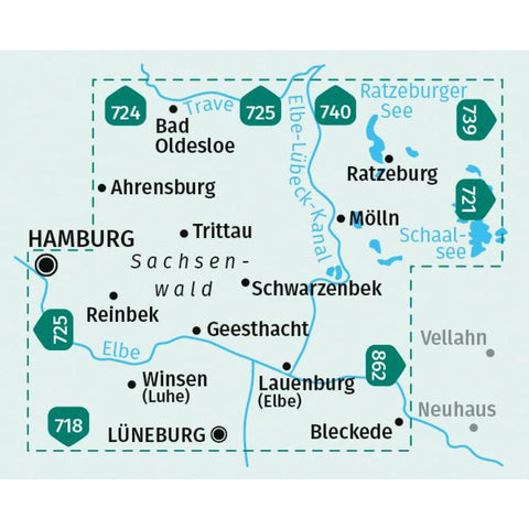 KOMPASS Wanderkarte 722 Herzogtum Lauenburg, Sachsenwald, Elbe 1:50.000