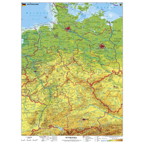 Deutschland, physisch 1 : 1 100 000. Wandkarte Kleinformat ohne Metallstäbe