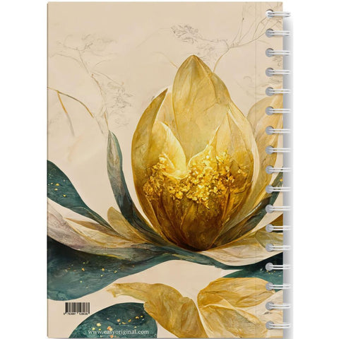 Eleganz der Natur - Premium Spiral-Notizbuch A5 Soft-Touch liniert, verzaubert durch goldenen Blütencharme