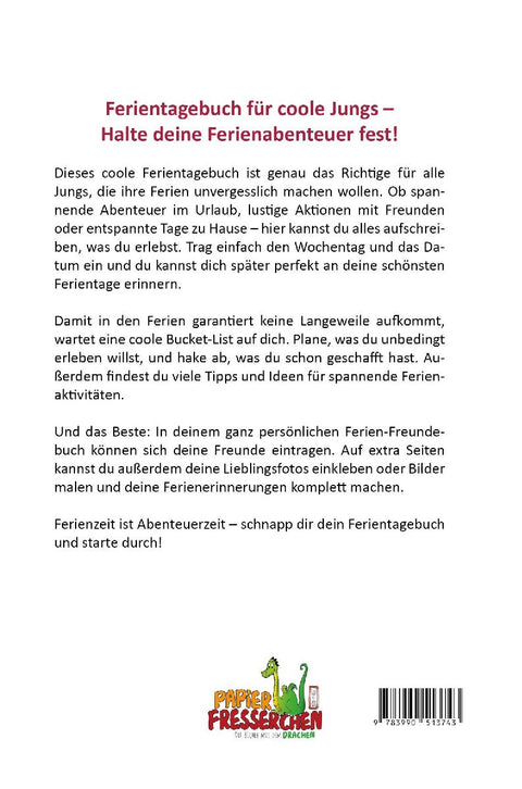Ferientagebuch für coole Jungs - für Reise, Urlaub und Ferien zu Hause