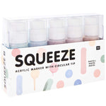 Squeeze Marker, 5x60ml Pastell Set (Puder / Hellrosa / Altrosa / Hellblau / Türkis)