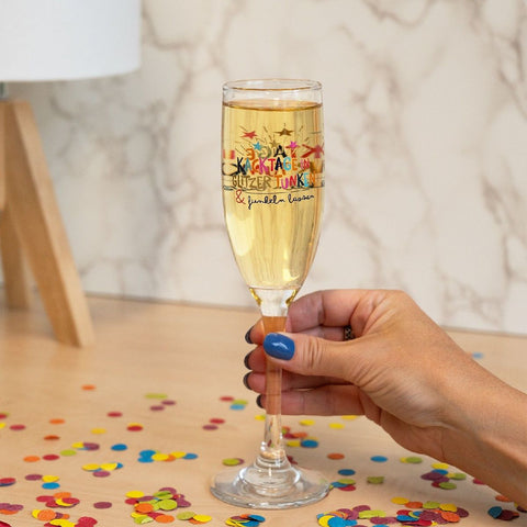 Sektglas "Kacktage in Glitzer tunken & funkeln lassen"