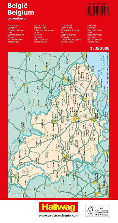 Hallwag Strassenkarte Belgien 1:250.000