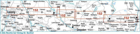 Wander- und Radwanderkarte Ökumenischer Pilgerweg Görlitz-Vacha (Teil 1 Görlitz-Leipzig) mit Zick-Zack-Faltung. 1:50000