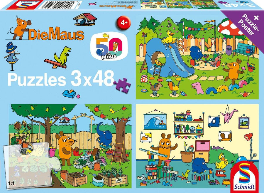 Ein Tag mit der Maus, 3x48 Teile Puzzle