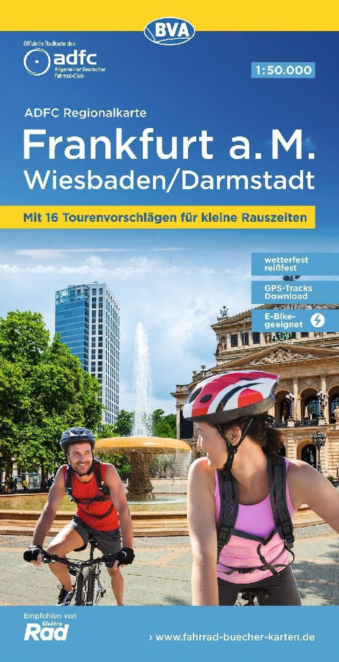 ADFC-Regionalkarte Frankfurt a. M. Wiesbaden /Darmstadt, 1:50.000, mit Tagestourenvorschlägen, reiß- und wetterfest, E-Bike-geeignet, GPS-Tracks-Download