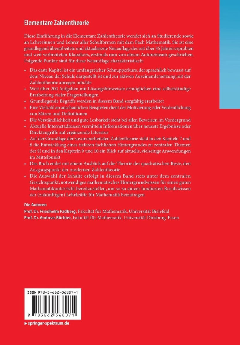 Elementare Zahlentheorie (Rückseite)