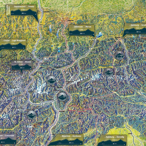 KOMPASS Radfernwegekarte Transalp Panoramakarte 1:2 Mio.