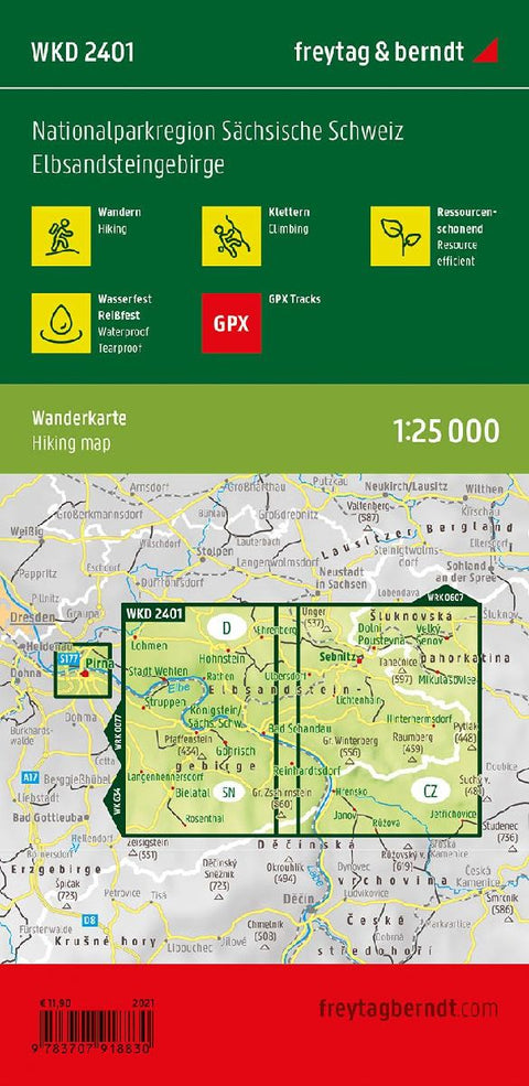Nationalparkregion Sächsische Schweiz, Wanderkarte 1:25.000, mit Infoguide, freytag & berndt, WKD 2401