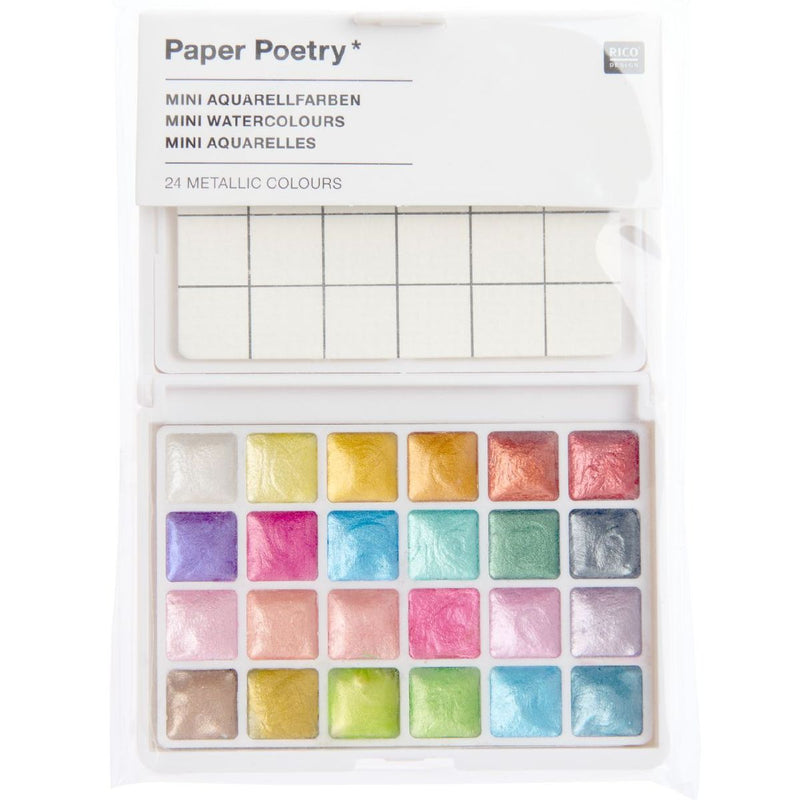 Mini Aquarellfarbkasten, 24 Farben Metallic (Innenansicht)