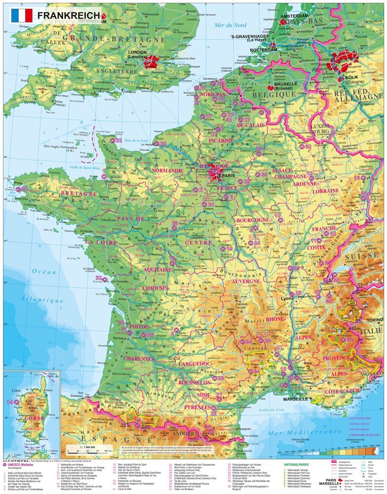 Frankreich physisch 1 : 1.500 000