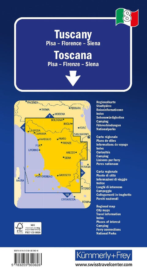 Kümmerly+Frey Regional-Strassenkarte 8 Toskana 1:200.000