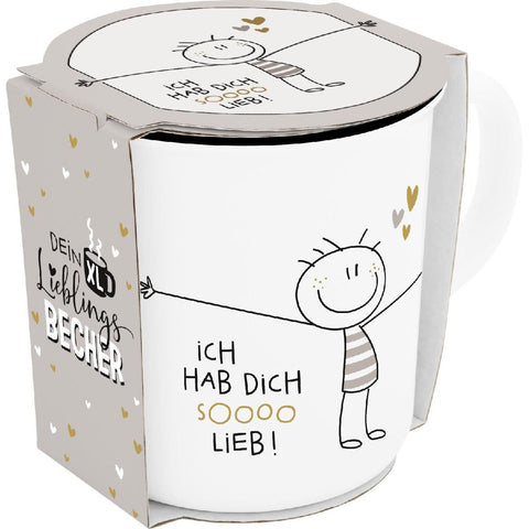 XL-Becher in Emailleoptik "Hab dich sooo lieb"