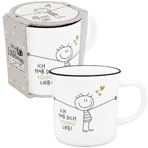 XL-Becher in Emailleoptik "Hab dich sooo lieb"