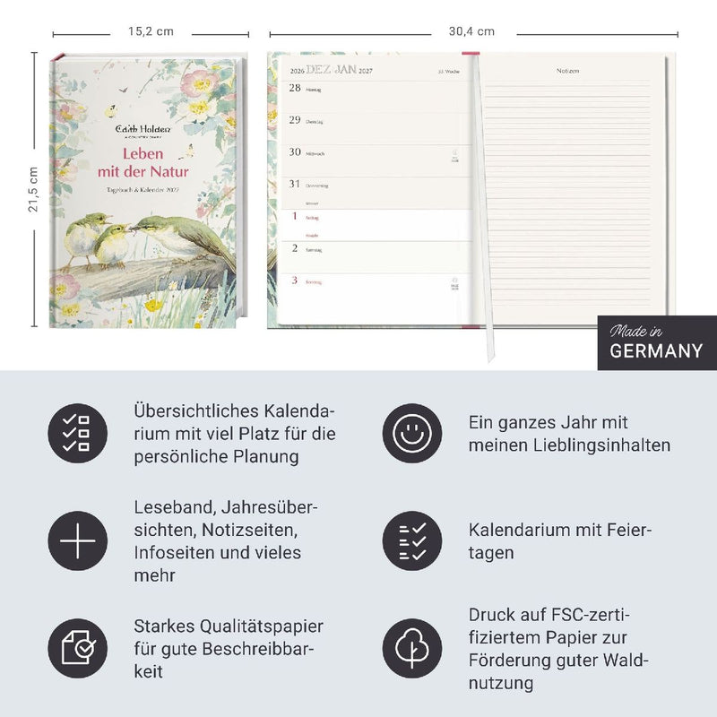 Edith Holden: Leben mit der Natur Kalenderbuch A5 2027 - Tagebuch & Kalender (Innenansicht)