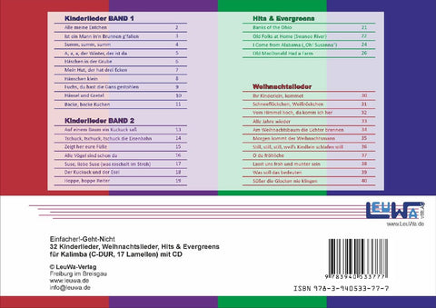Einfacher!-Geht-Nicht: 32 Kinderlieder, Weihnachtslieder, Hits & Evergreens für Kalimba (C-DUR, 17 Lamellen) mit CD
