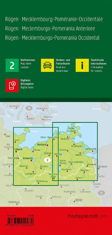 Rügen - Mecklenburg-Vorpommern, Straßen- und Freizeitkarte 1:150.000, freytag & berndt