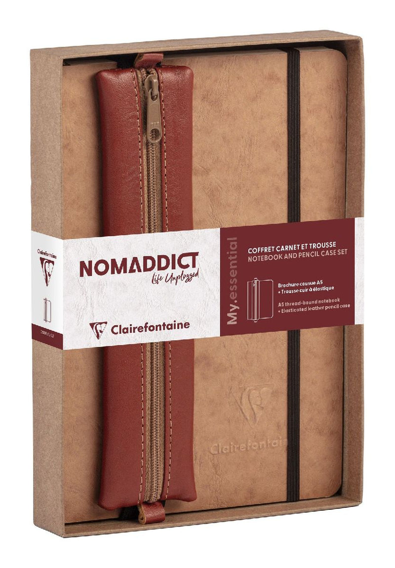 Age Bag, Set Nomaddict, Notizbuch A5 My.essential liniert + Federmäppchen, tabak