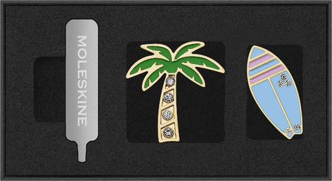 Moleskine Country Pins USA Westküste (2er-Set), Palme + Surfbrett
