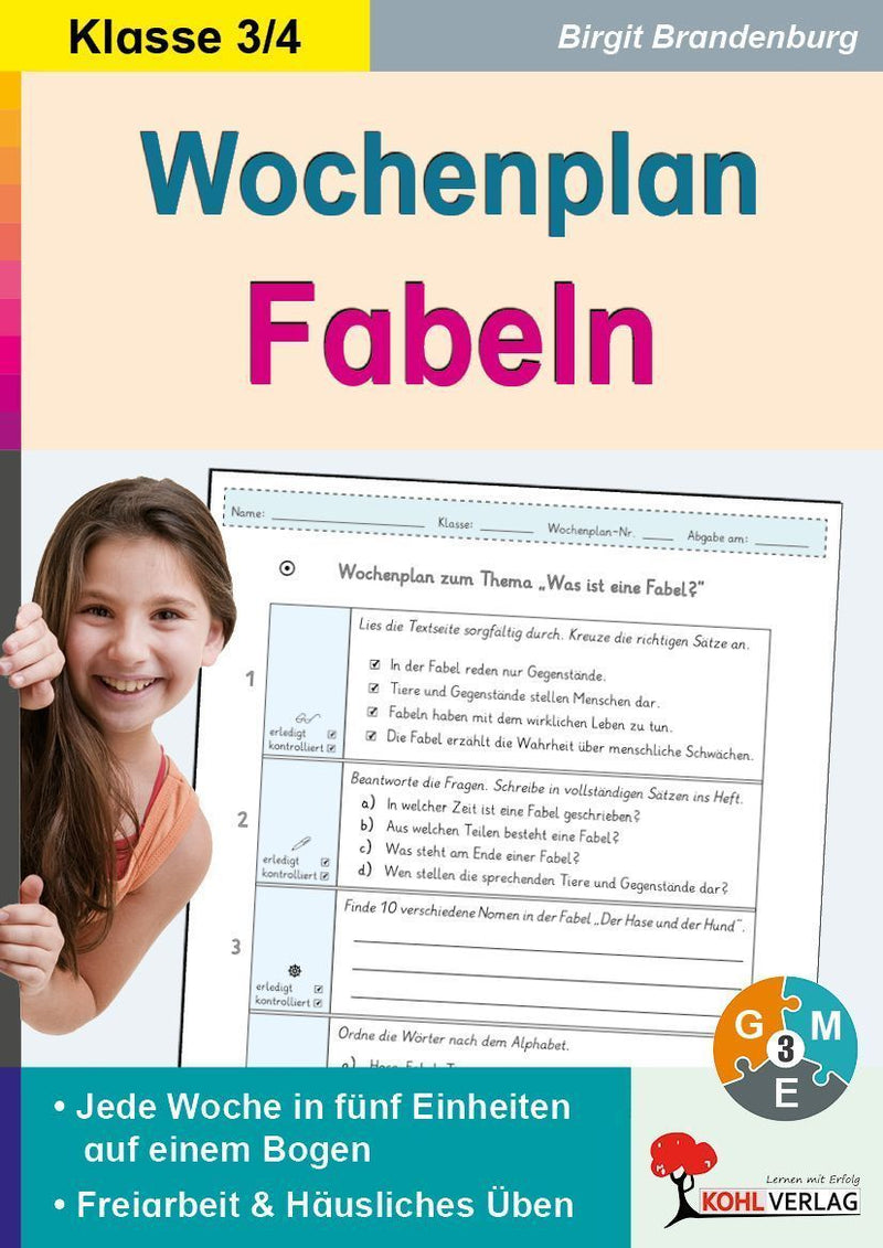 Wochenplan Fabeln / Klasse 3-4