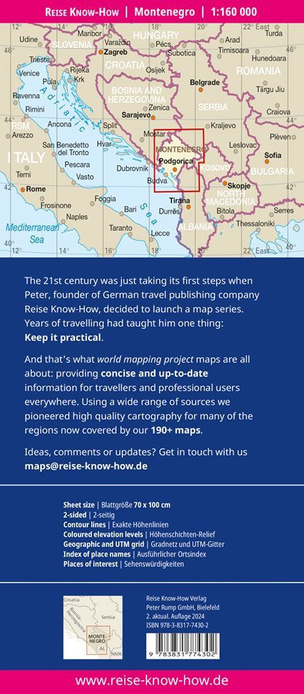 Reise Know-How Landkarte Montenegro (1:160.000)