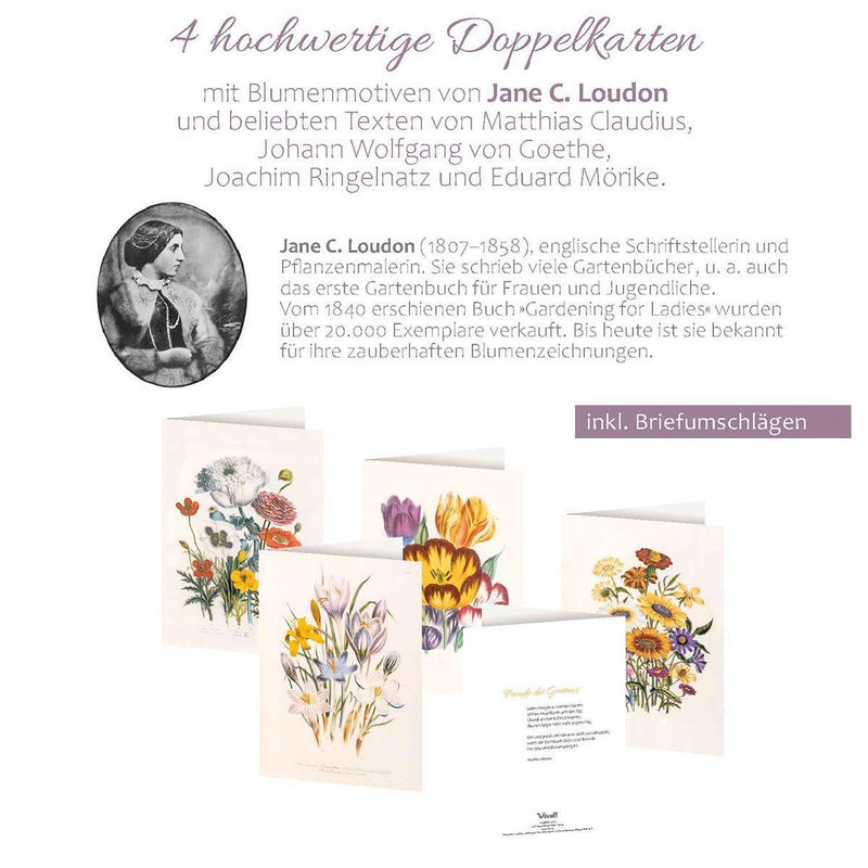 4er-Set Doppelkarten »Blumengrüße« mit Motiven von Jane C. Loudon (Innenansicht)