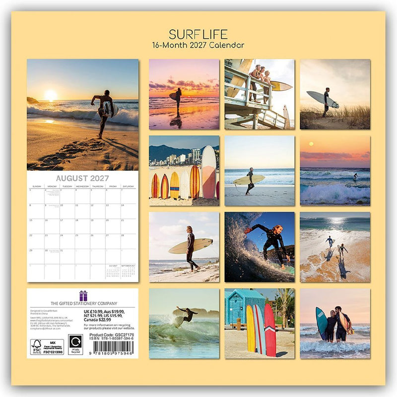 Surf Life - Surfen - Surfing 2027 - 16-Monatskalender (Rückseite)