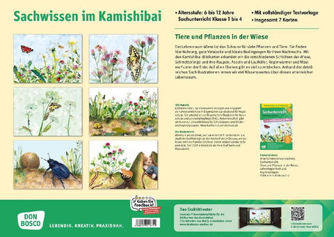 Tiere und Pflanzen in der Wiese. Kamishibai Bildkartenset.